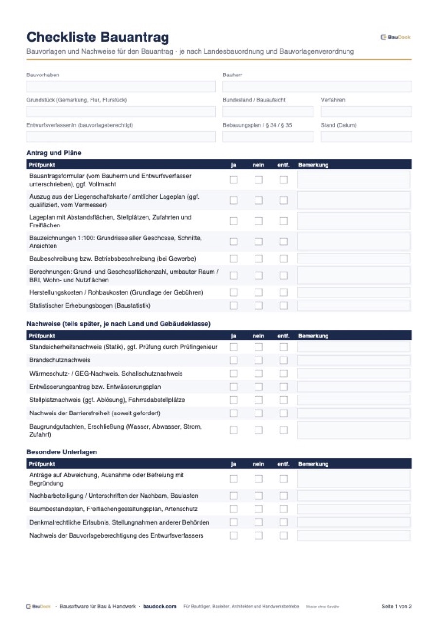 Vorschau: Bauantrag Checkliste – kostenlos als PDF herunterladen