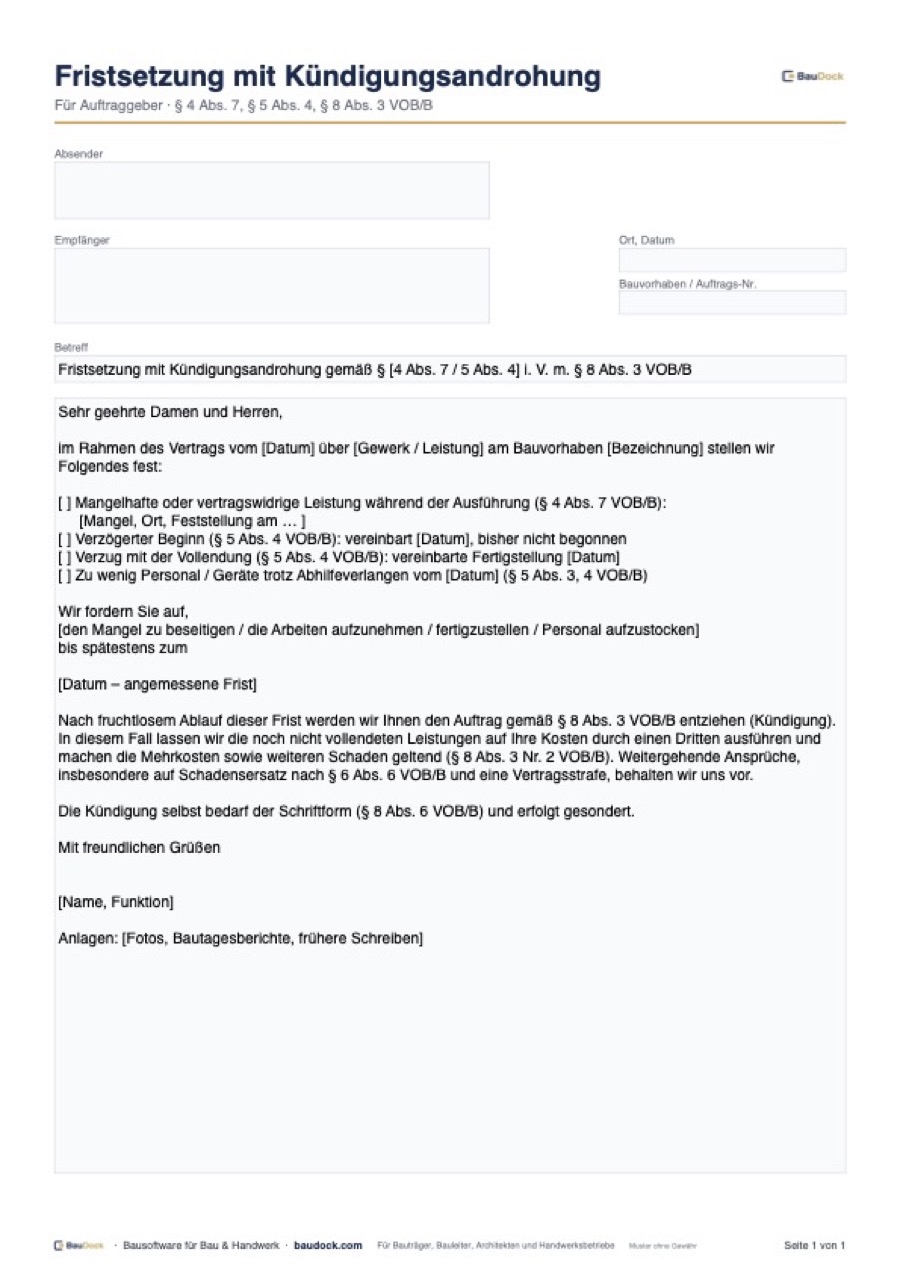 Vorschau: Kündigungsandrohung Muster – kostenlos als PDF und Word herunterladen