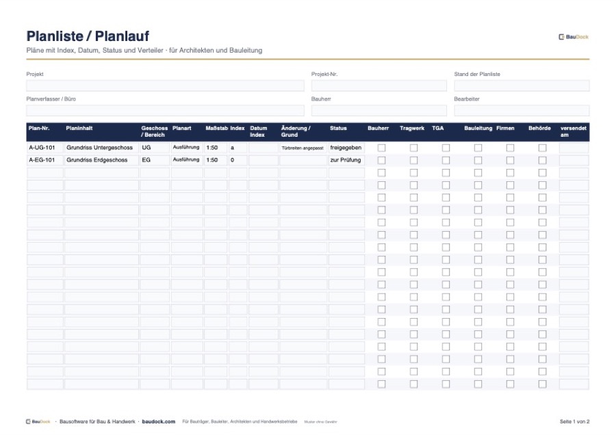 Vorschau: Planliste Vorlage – kostenlos als Excel herunterladen