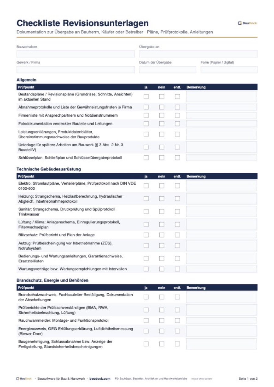 Vorschau: Revisionsunterlagen Checkliste – kostenlos als PDF herunterladen